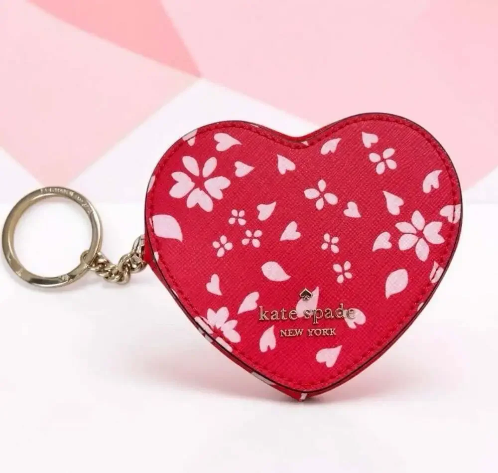Kate Spade Staci Heart Printed Coin wallet, Key Fob, Bag Charm rare euc
